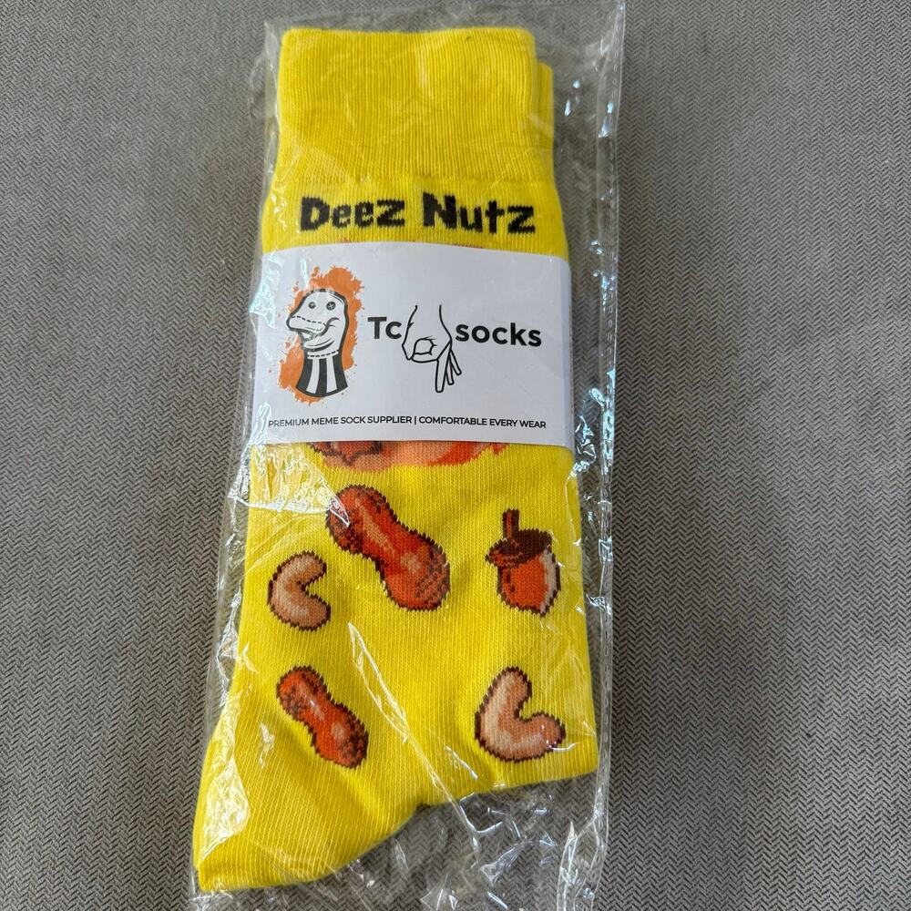 Deez Nutz Meme Socks Yellow Funny Novelty Peanut Gag Gift Brand New